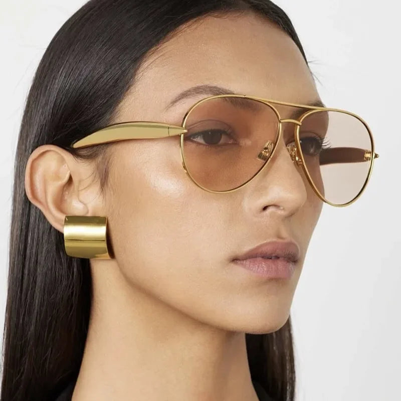 Luxury Designer Oversized Pilot Metal Sunglasses Women Fashion Vintage Sunglasses Men Travel Female Eyewear UV400 Gafas De Sol